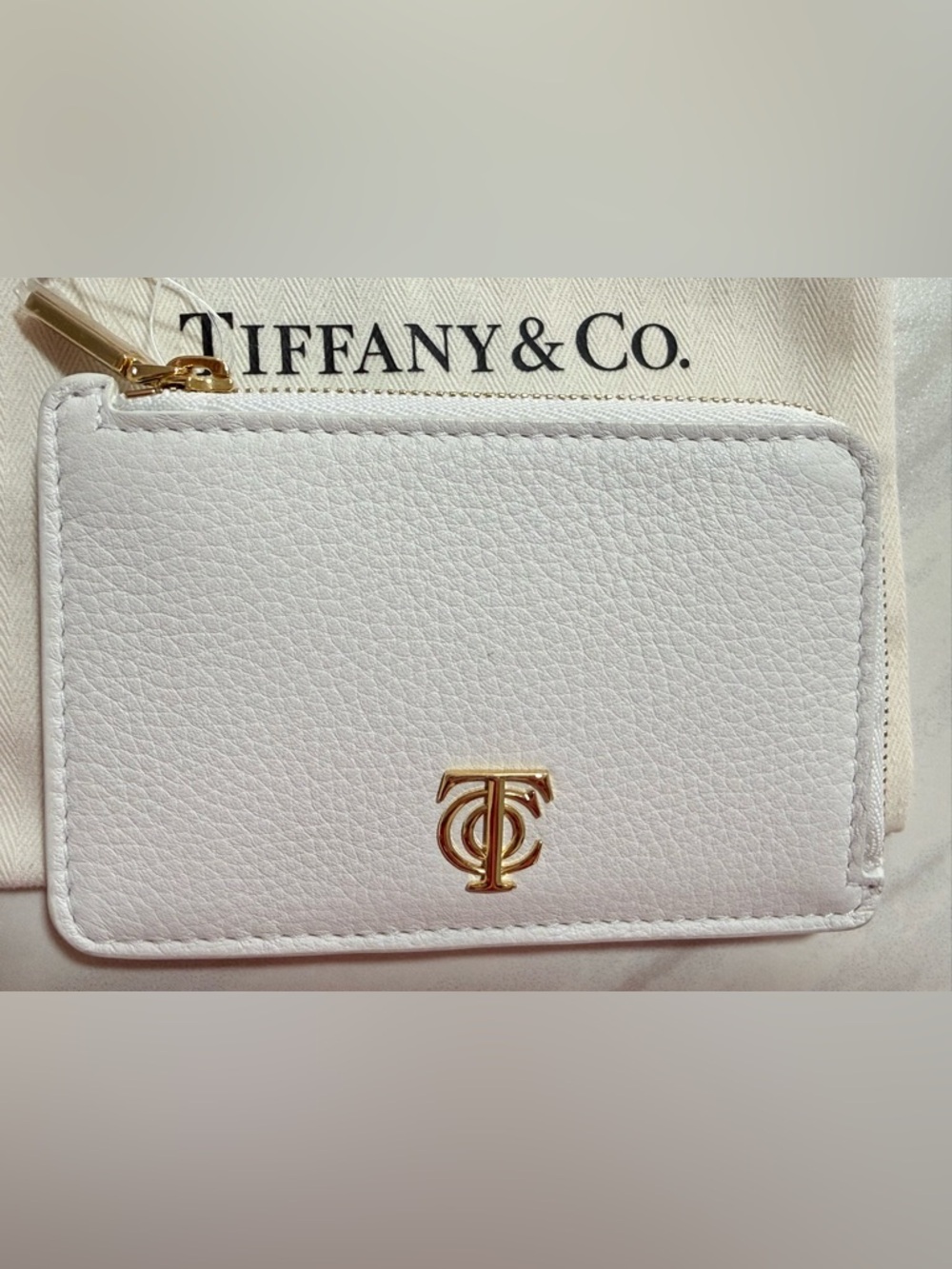 Tiffany & Co. White Leather Wallet with Gold Monogram